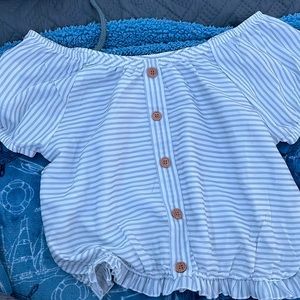 white and grey striped crop top
